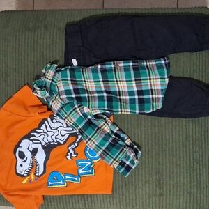 Plaid Shirt and Black Pants Set